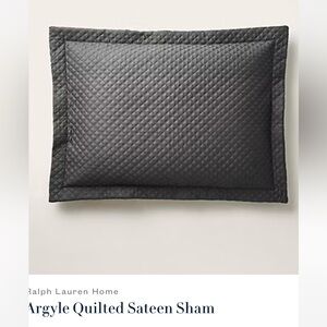 NWT. 2 Ralph Lauren RL Quilted Sateen Argyle Standard Shams. Graphite Orig. $145